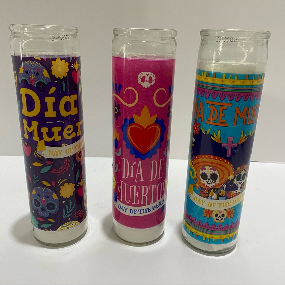 Day Of The Dead Altar Candles Set of 3 Unused New 8" Dia De Los Muertos Mexico
